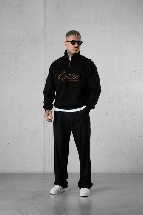 BLACK SIGNATURE AESTHETICS OVERSIZED HALFZIP SWEATER