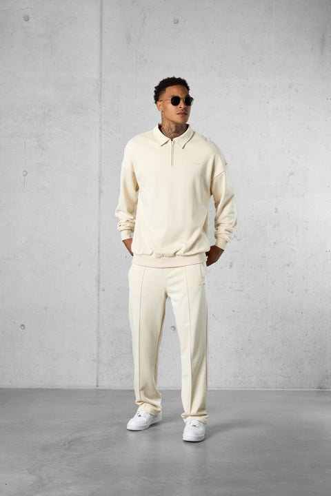 BEIGE ESSENTIAL OVERSIZED HALFZIP SWEATER