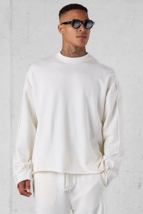 OFFWHITE APPLIQUÉ DISTRESSED OVERSIZED SWEATER