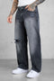 WASHED GREY DESTROYED LOOSE JEANS