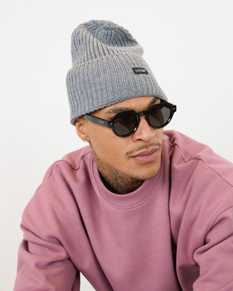 GREY MELANGE LABEL BEANIE