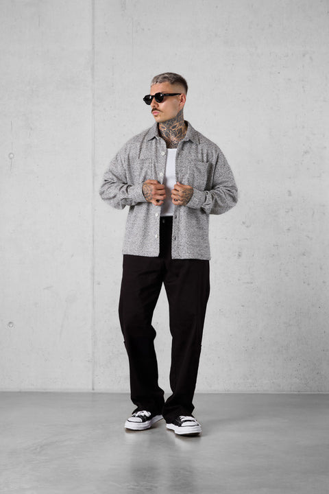 BEIGE HERRINGBONE OVERSIZED FLANNEL SHIRT