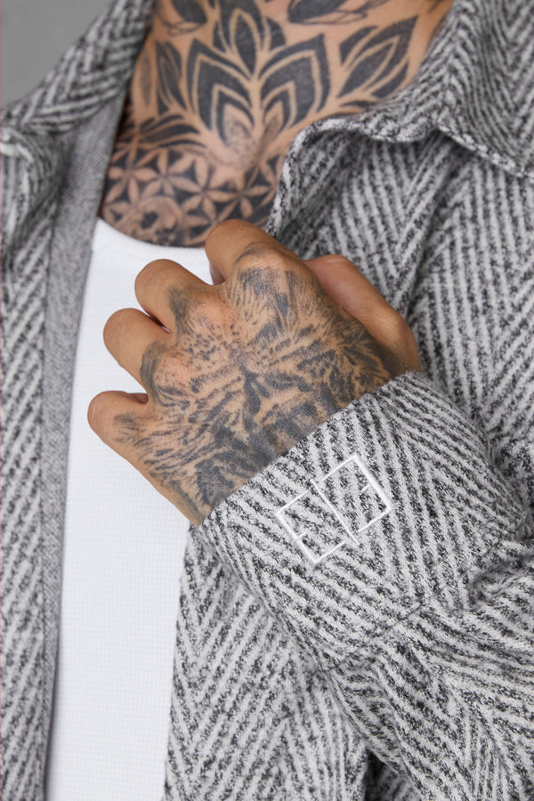 BEIGE HERRINGBONE OVERSIZED FLANNEL SHIRT