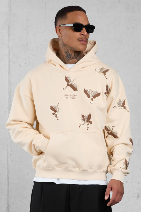 BEIGE LA GRUE OVERSIZED HOODIE