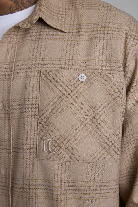 BEIGE PLAID OVERSIZED SHIRT
