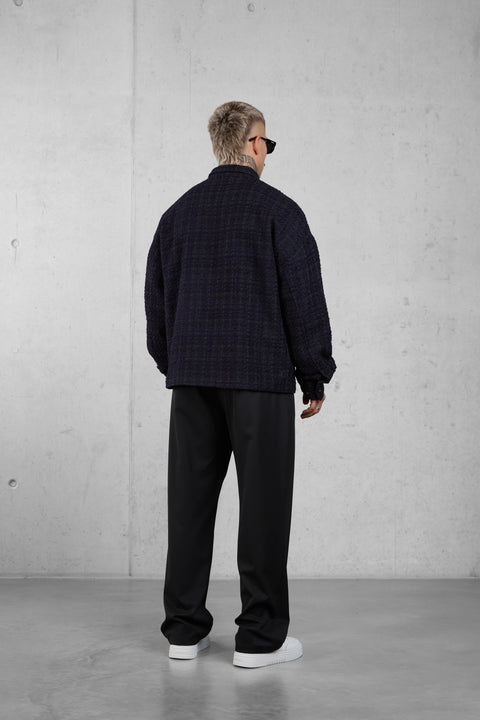 BLACKBERRY/OLIVE BOUCLÉ OVERSHIRT