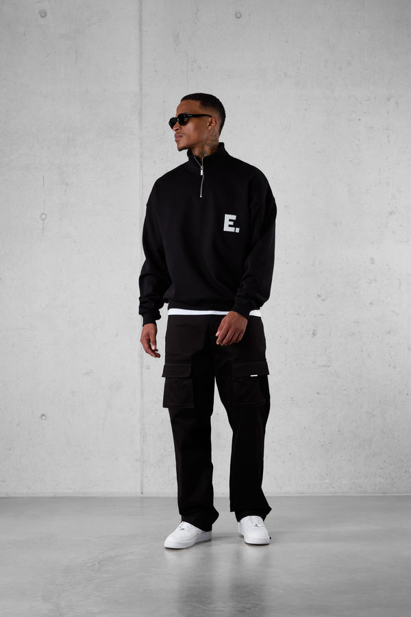 BLACK E. STATEMENT OVERSIZED HALFZIP SWEATER