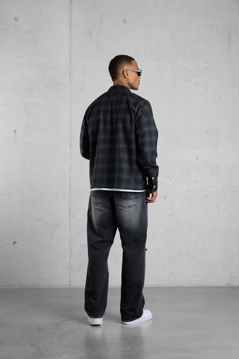 BLACK PLAID OVERSIZED SHIRT