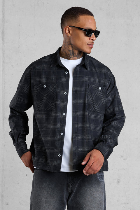 BLACK PLAID OVERSIZED SHIRT