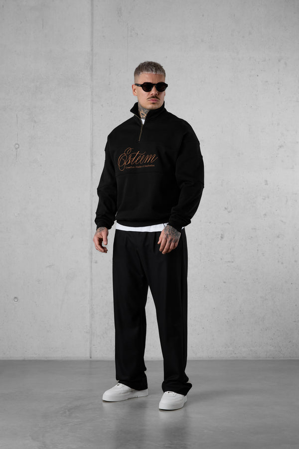 BLACK SIGNATURE AESTHETICS OVERSIZED HALFZIP SWEATER