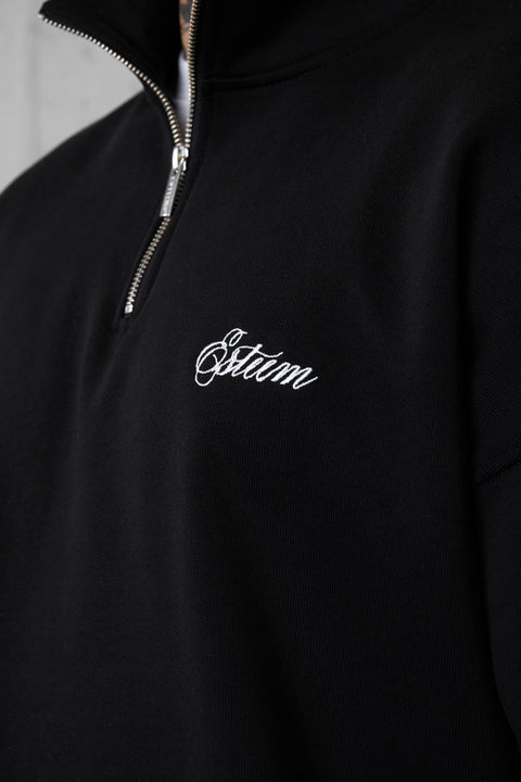BLACK SIGNATURE OVERSIZED HALFZIP SWEATER