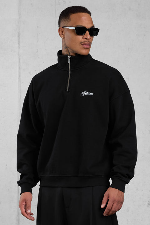 BLACK SIGNATURE OVERSIZED HALFZIP SWEATER