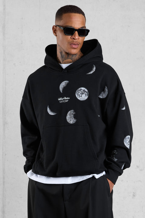 BLACK SILENT MOTION MOON OVERSIZED HOODIE