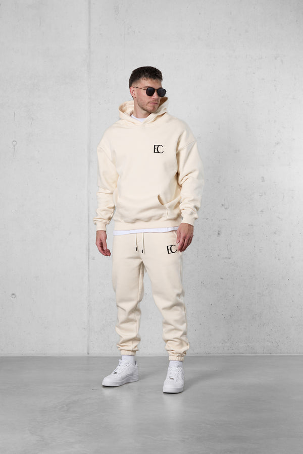 BEIGE EC LOGO OVERSIZED HOODIE