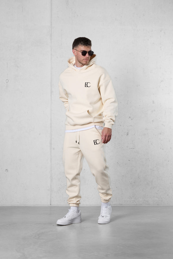 BEIGE EC LOGO OVERSIZED HOODIE