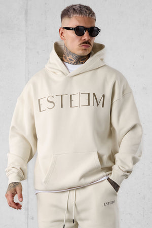BEIGE LETTERING OVERSIZED HOODIE