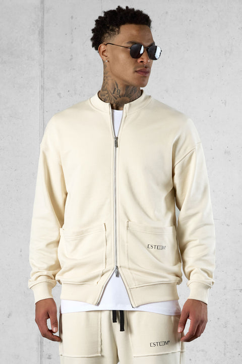 BEIGE SEAMS POCKET ZIP SWEATER