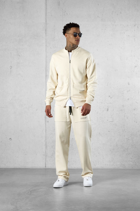 BEIGE SEAMS POCKET ZIP SWEATER