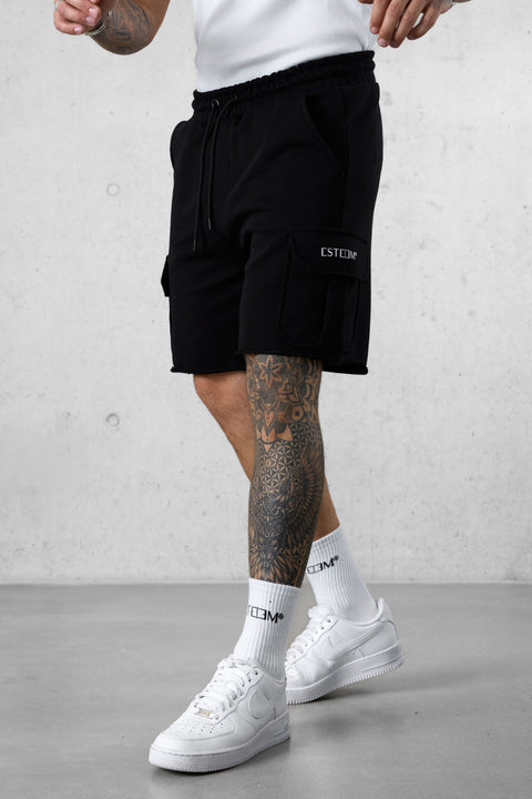 BLACK DISCREET CARGO SWEATSHORTS