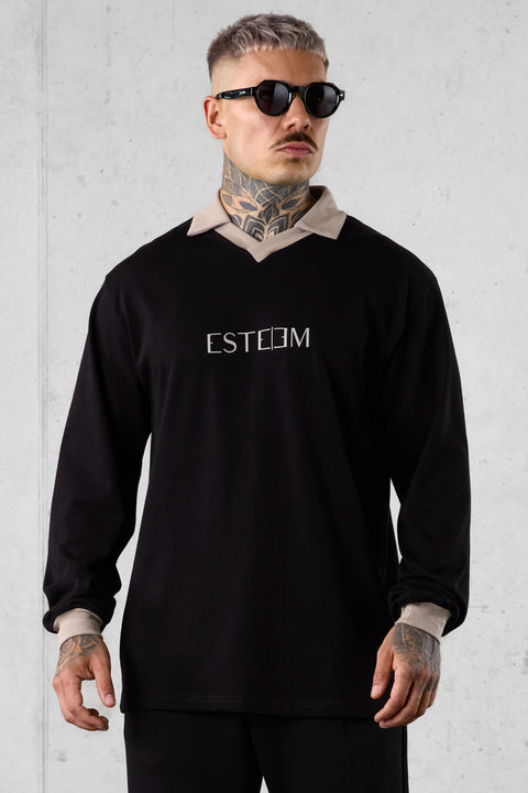 BLACK KHAKI V-NECK POLO LONGSLEEVE