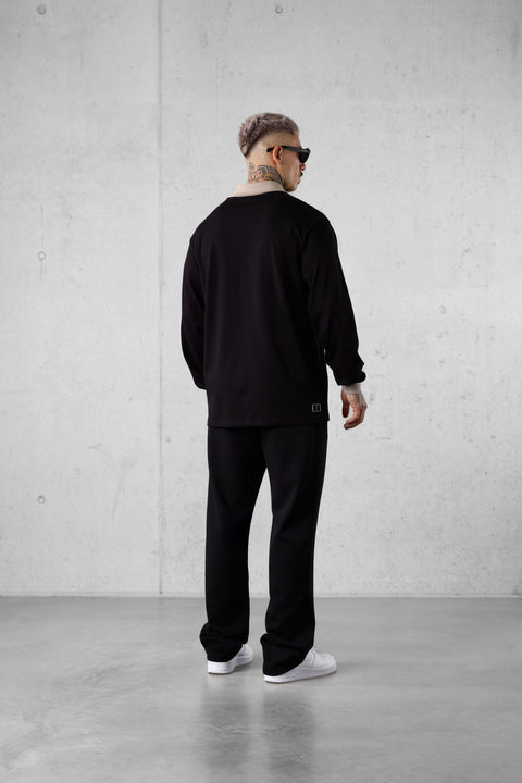 BLACK KHAKI V-NECK POLO LONGSLEEVE