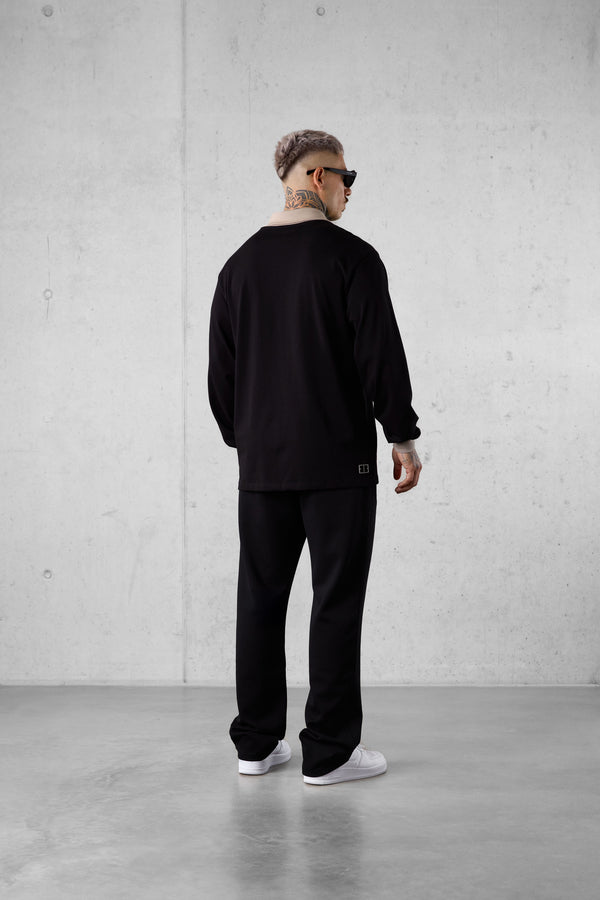BLACK KHAKI V-NECK POLO LONGSLEEVE
