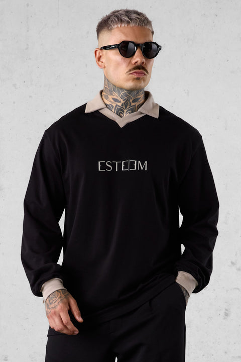 BLACK KHAKI V-NECK POLO LONGSLEEVE