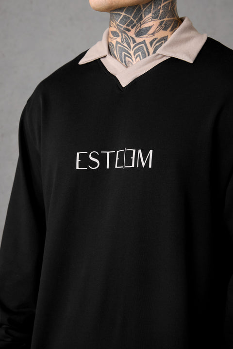 BLACK KHAKI V-NECK POLO LONGSLEEVE