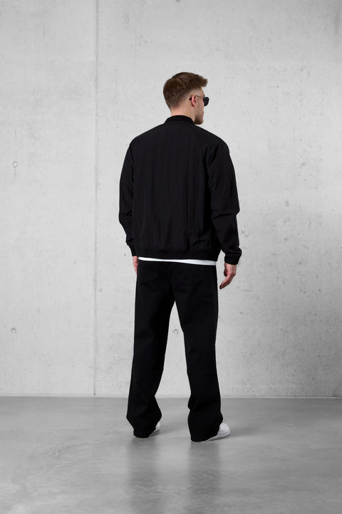BLACK NYLON BOMBER JACKET