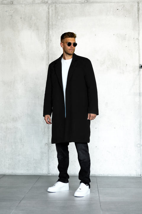 BLACK OVERSIZED FLANNEL COAT