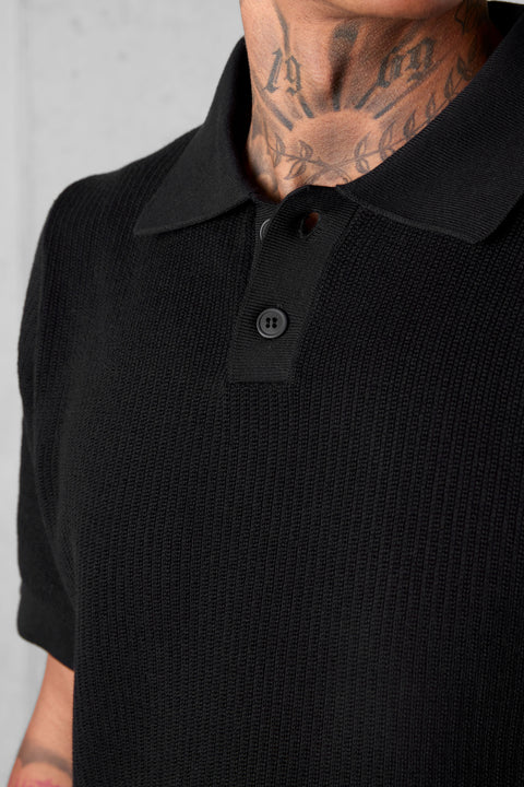 BLACK OVERSIZED KNIT POLOSHIRT