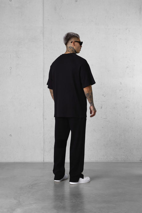 BLACK WAFFLE OVERSIZED TEE