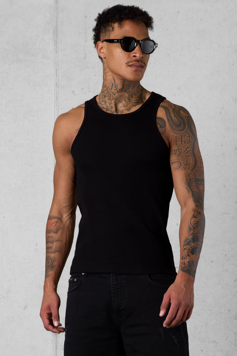 BLACK WAFFLE TANK TOP