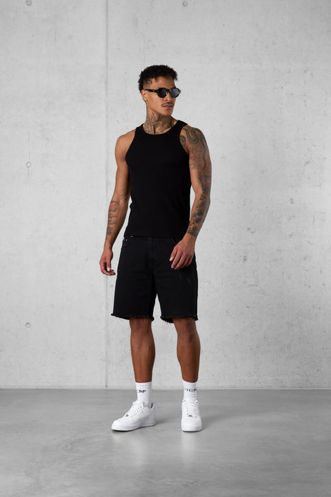 BLACK WAFFLE TANK TOP