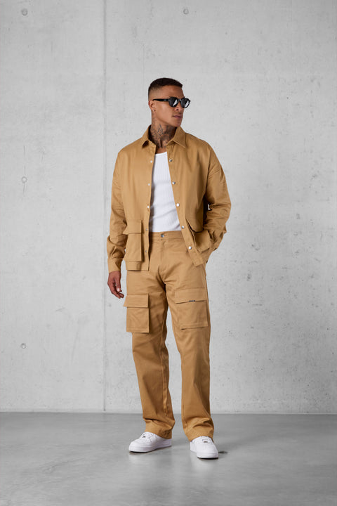 CAMEL CARGO OVERSIZED CHINO SHIRT