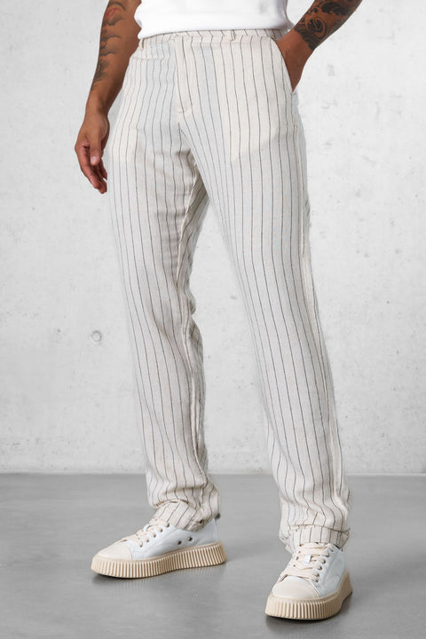 ECRU STRIPED LINEN PANTS