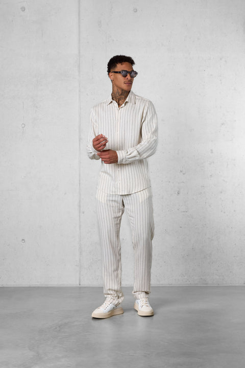 ECRU STRIPED LINEN PANTS