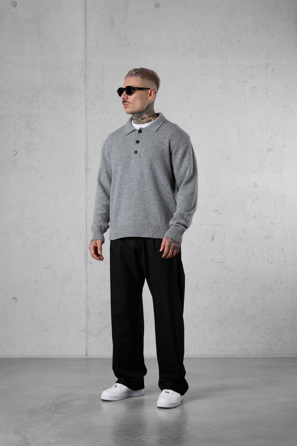 GREY KNIT POLO SWEATER