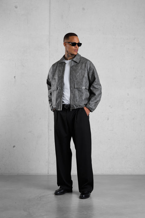 MARBLEGREY VEGAN LEATHER BOMBER JACKET
