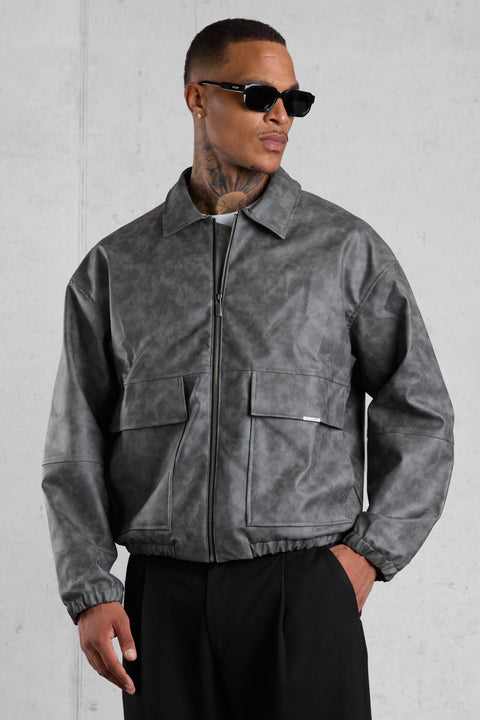 MARBLEGREY VEGAN LEATHER BOMBER JACKET