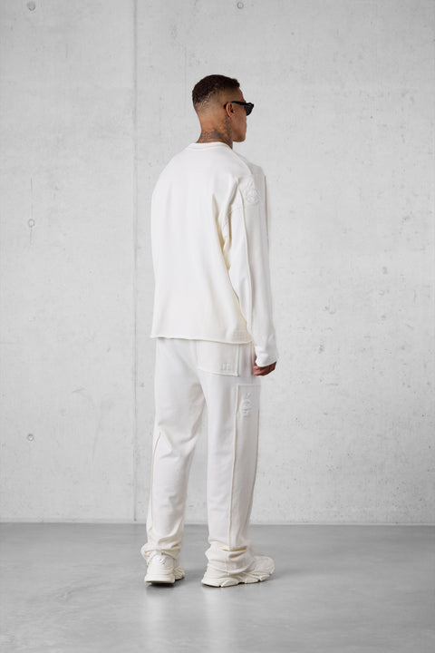 OFFWHITE APPLIQUÉ DISTRESSED OVERSIZED SWEATER