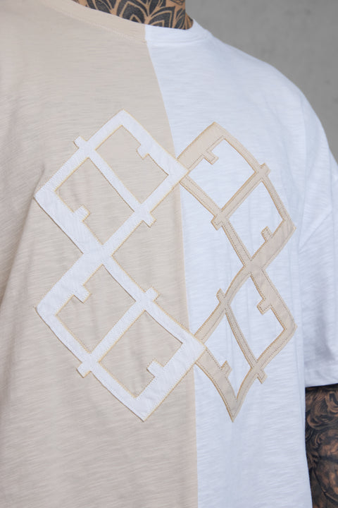 WHITE/OAT MONOGRAM OVERSIZED TEE