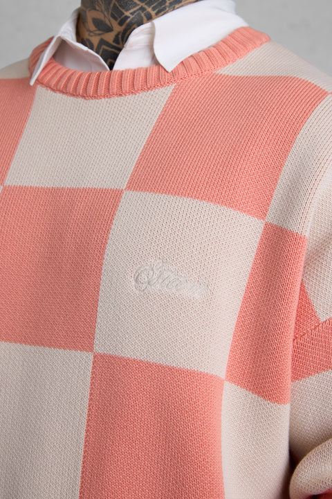 SALMON CHECKERED KNIT SWEATER