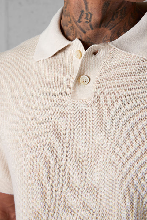 SAND OVERSIZED KNIT POLOSHIRT