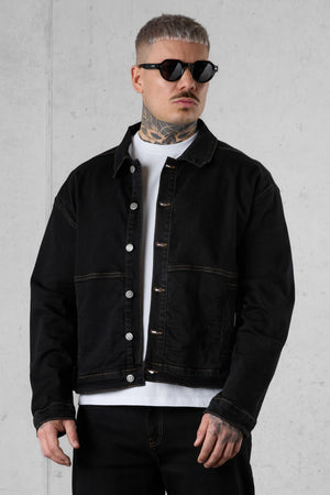 WASHED BLACK CONTRAST JEANS JACKET