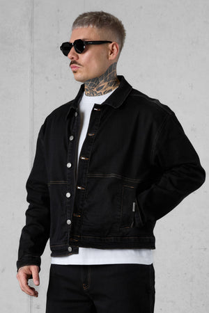 WASHED BLACK CONTRAST JEANS JACKET