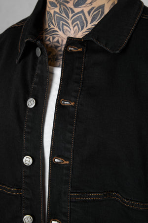 WASHED BLACK CONTRAST JEANS JACKET