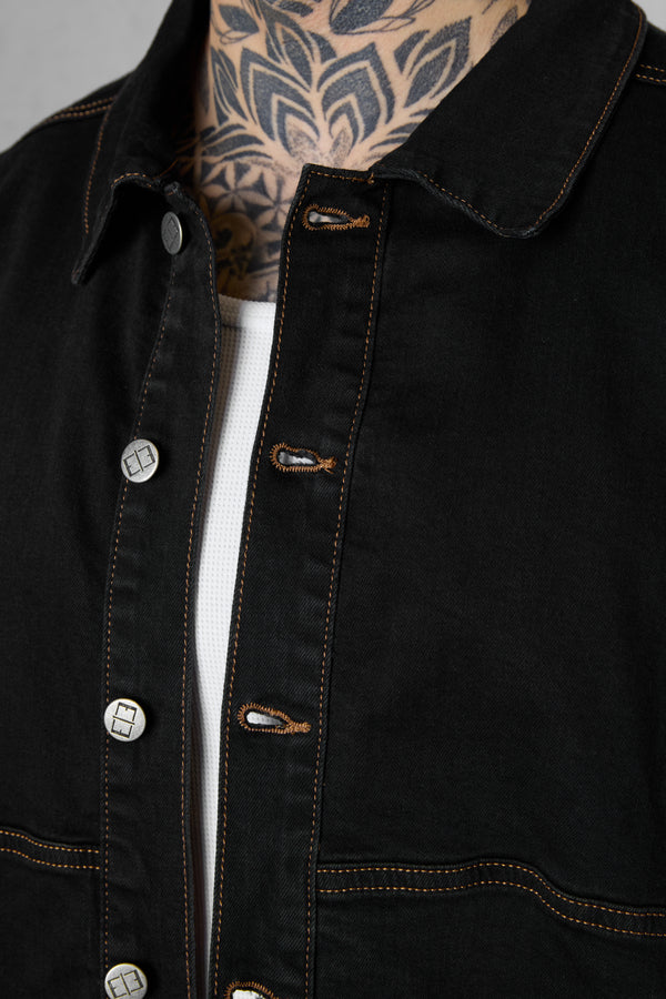 WASHED BLACK CONTRAST JEANS JACKET