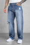 WASHED BLUE DESTROYED LOOSE JEANS