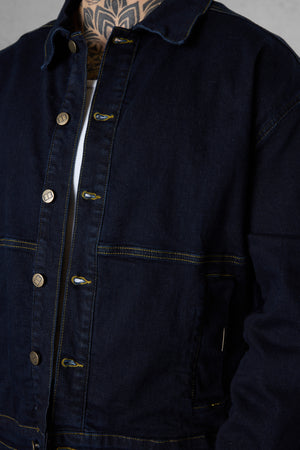 WASHED DARKBLUE CONTRAST JEANS JACKET